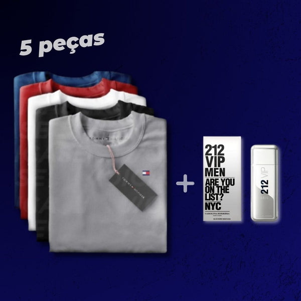 Kit 5 Camisetas Tommy - Pague 3 e ganhe 2 de graça + Perfume importado (Brinde)
